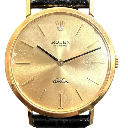 Rolex Cellini Watch 18K Leather Hand Wound Gold Dial