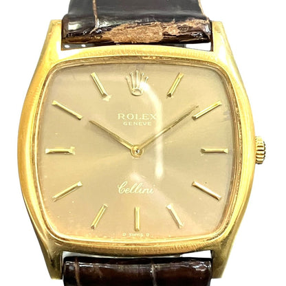 Rolex Cellini 18K Leather Hand Wound Gold Dial