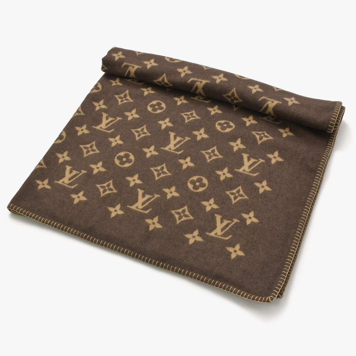 Louis Vuitton Plaid Neo Monogram Blanket Wool Cashmere Brown Beige
