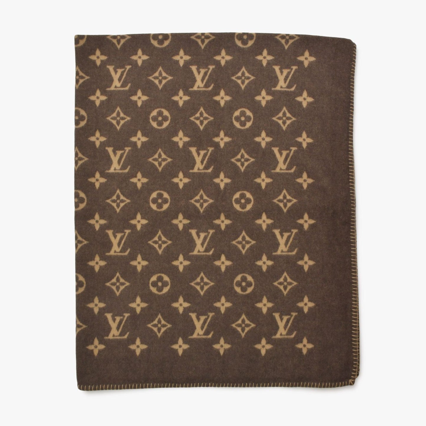 Louis Vuitton Plaid Neo Monogram Blanket Wool Cashmere Brown Beige — view 2