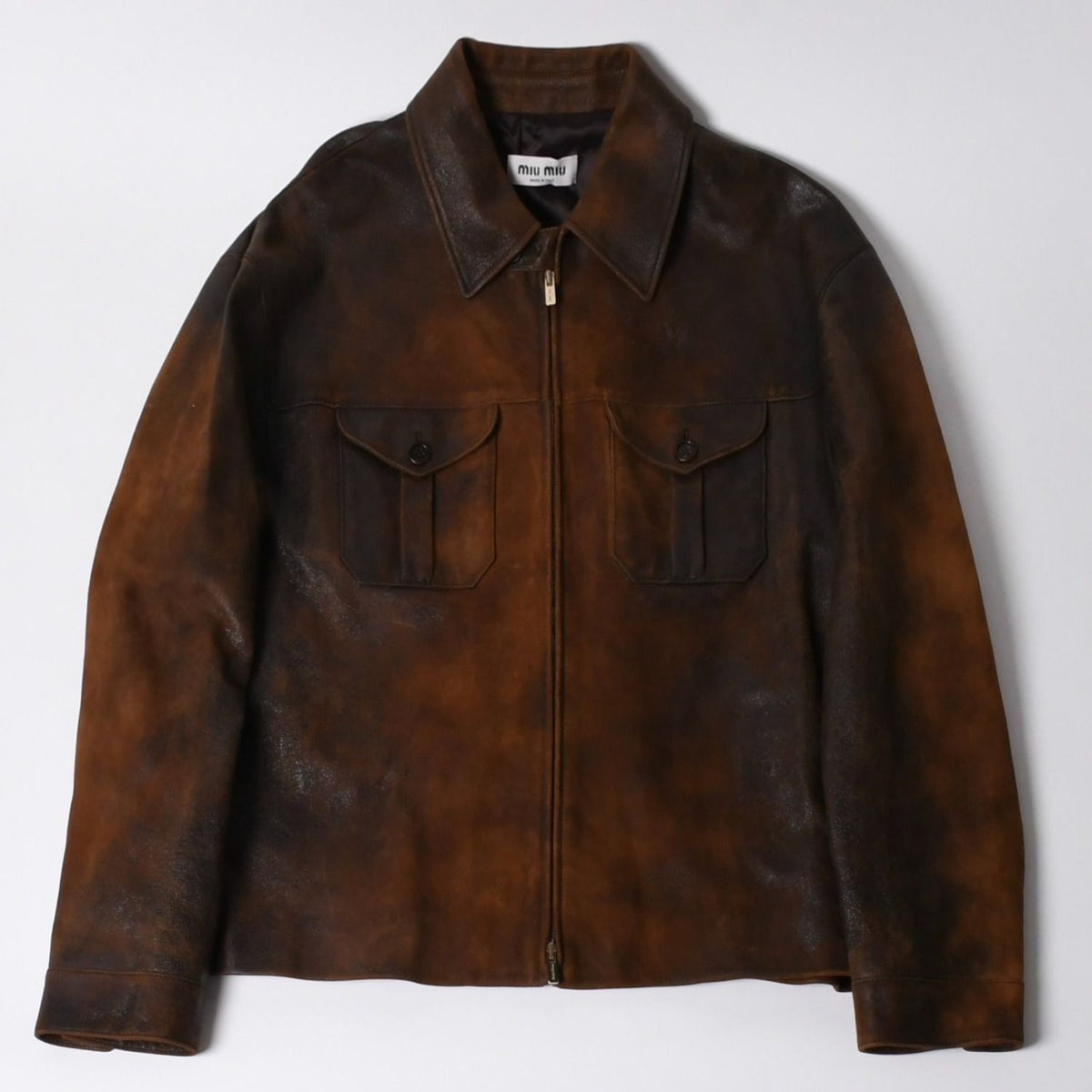 Miu Miu Waxed Suede Leather Jacket Cognac Brown