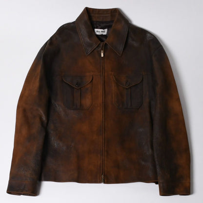 Miu Miu Waxed Suede Leather Jacket Cognac Brown