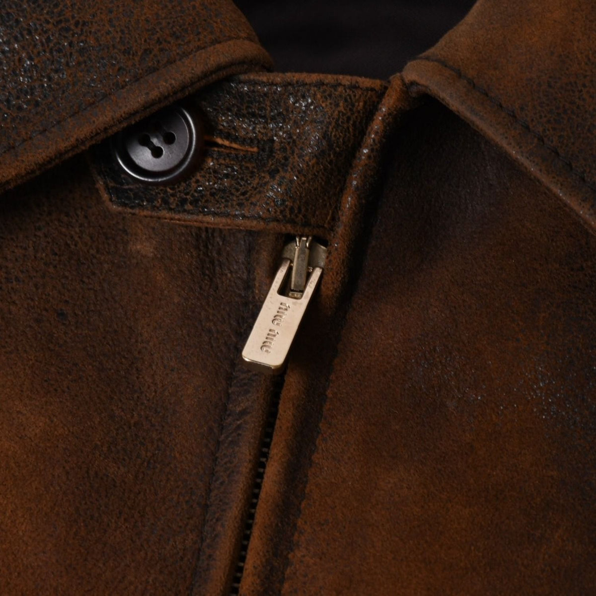 Miu Miu Waxed Suede Leather Jacket Cognac Brown — view 4