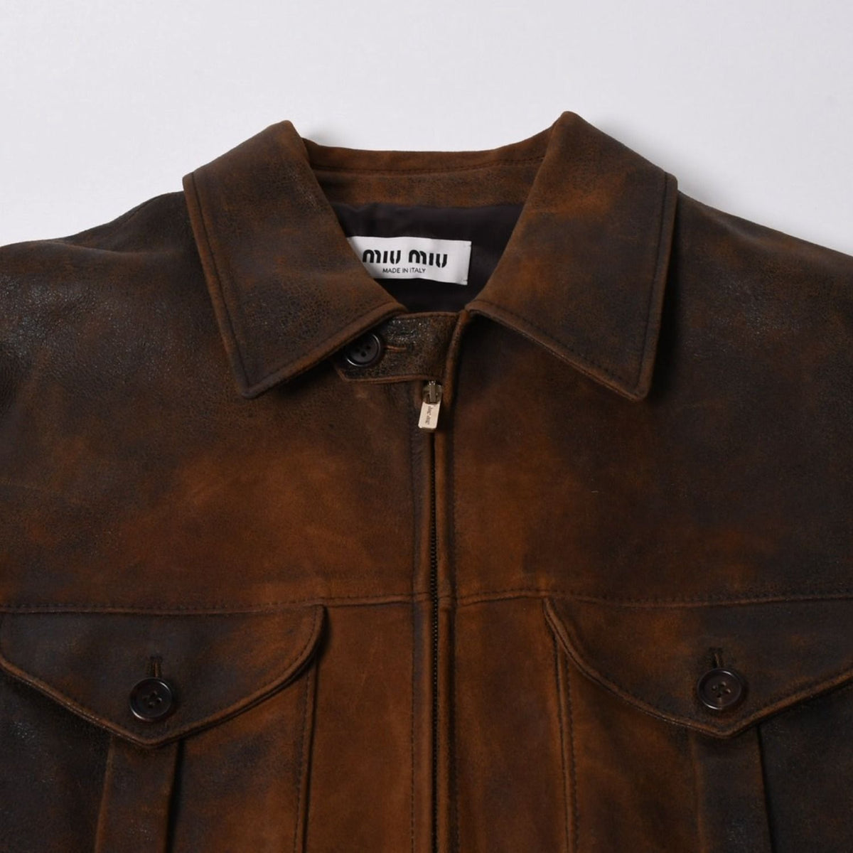 Miu Miu Waxed Suede Leather Jacket Cognac Brown — view 3