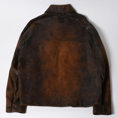 Miu Miu Waxed Suede Leather Jacket Cognac Brown — view 2