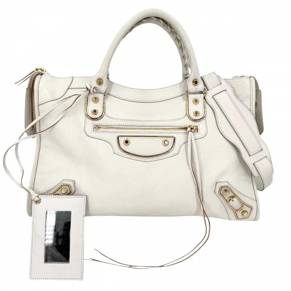 Balenciaga 2-Way Classic Metallic Edge Shoulder Bag Crossbody Leather White