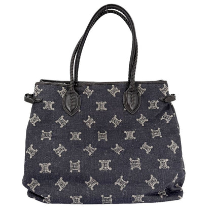 Celine Tote Macadam Handbag Denim Leather Navy Silver Vintage