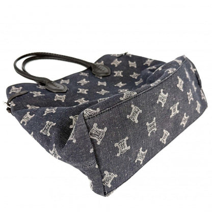 Celine Tote Macadam Handbag Denim Leather Navy Silver Vintage — view 3