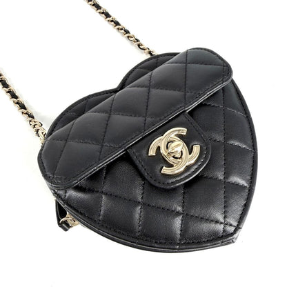 Chanel Shoulder Bag Crossbody Mini Chain Bag Quilted Pochette Heart CC Logo — view 3