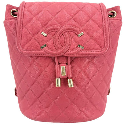 Chanel Backpack CC Filigree Quilted Chain Shoulder CC Logo Caviar Leather Pink