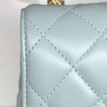 Chanel Shoulder Bag Quilted CC Logo Charm Lambskin Green Gold — view 7