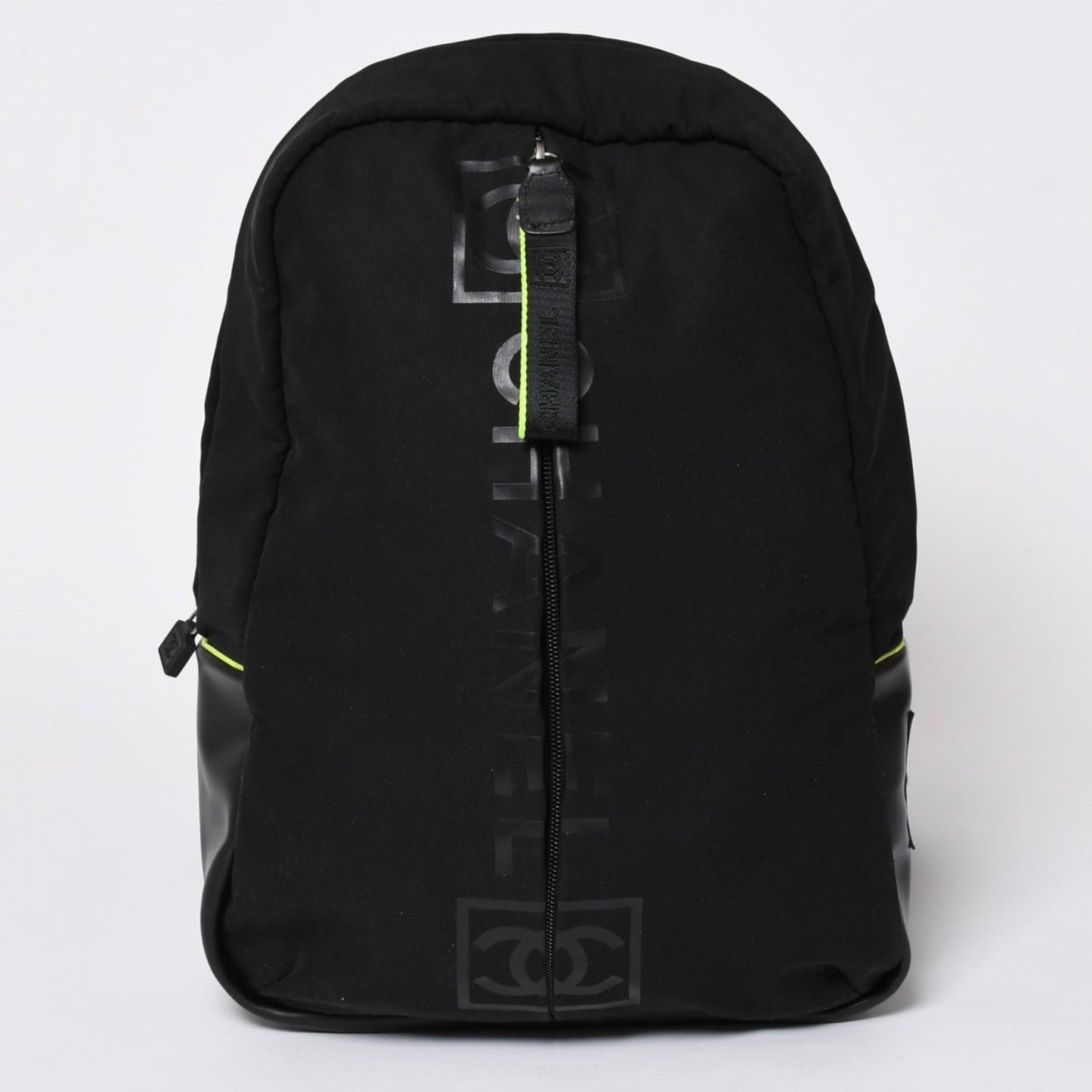 Chanel Sports Line Backpack Black Lime Green Nylon Leather