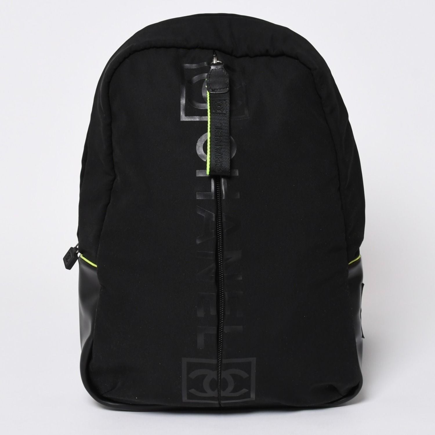 Chanel Sports Line Backpack Black Lime Green Nylon Leather