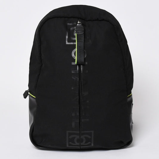 Chanel Sports Line Backpack Black Lime Green Nylon Leather