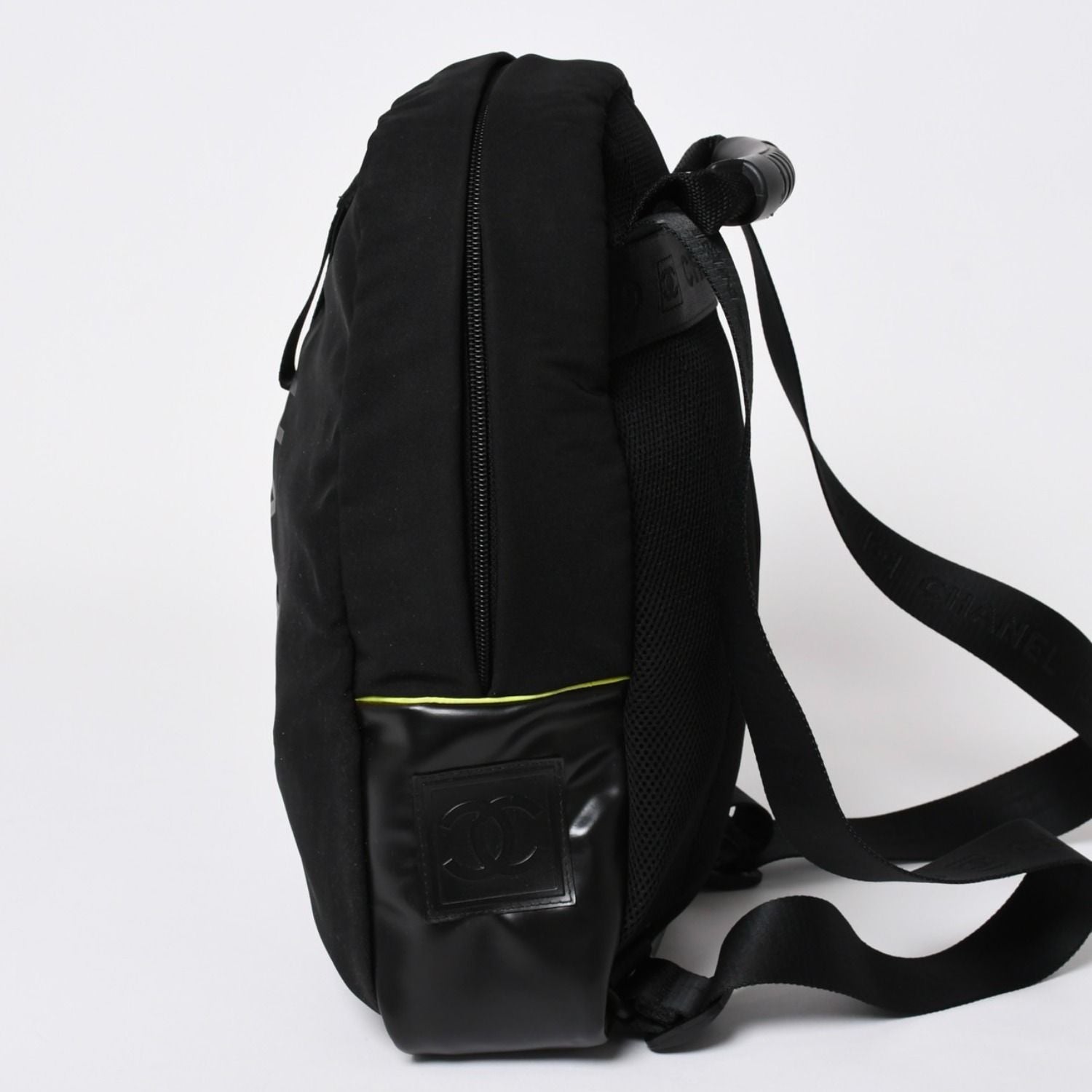 Chanel Sports Line Backpack Black Lime Green Nylon Leather — view 4