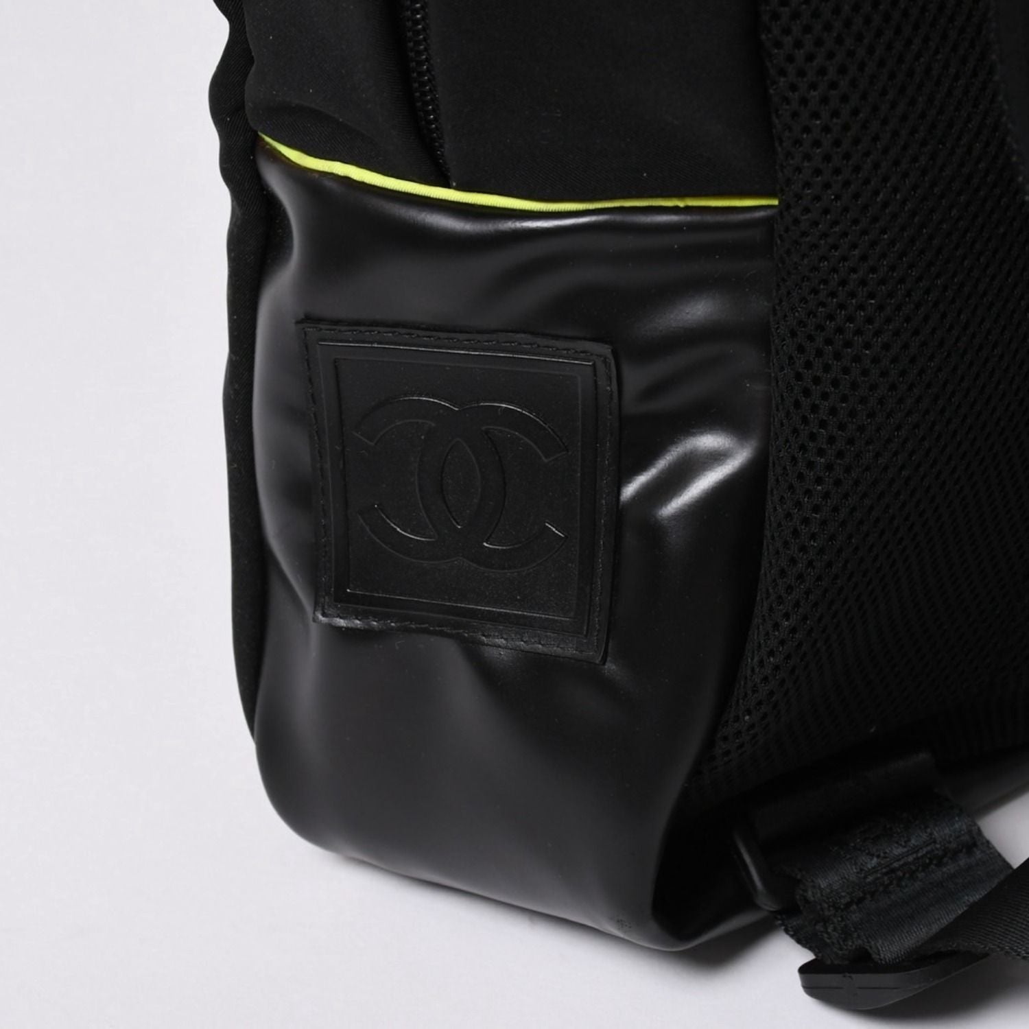 Chanel Sports Line Backpack Black Lime Green Nylon Leather — view 8