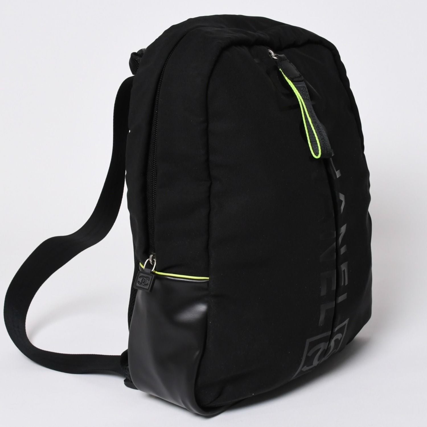 Chanel Sports Line Backpack Black Lime Green Nylon Leather — view 3
