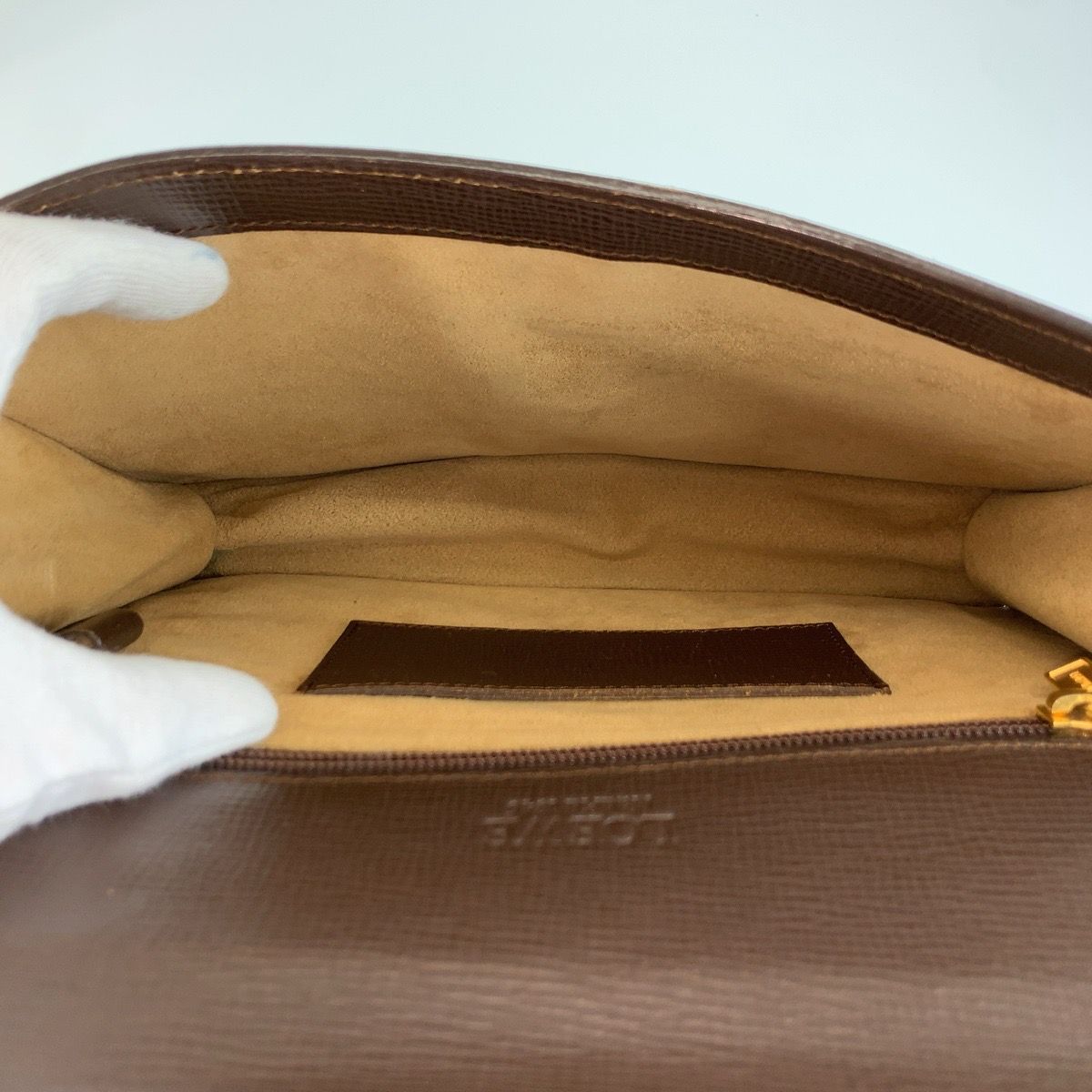 Loewe Anagram Brown Gold Leather Clutch — view 7