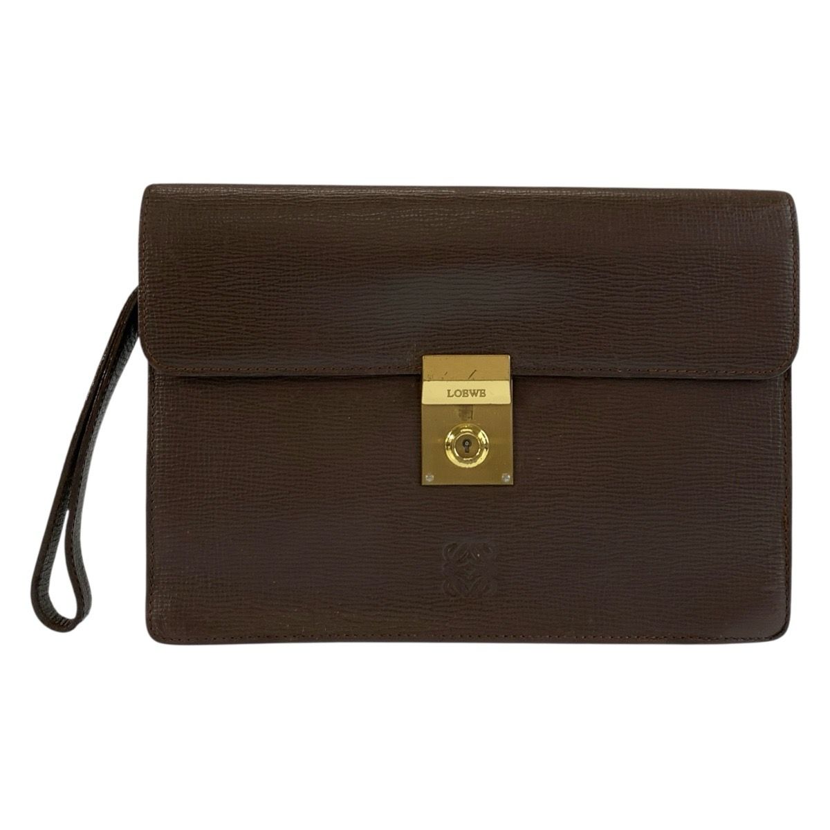 Loewe Anagram Brown Gold Leather Clutch