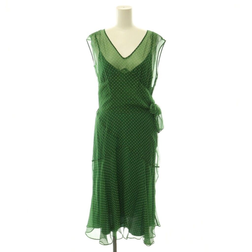 Max Mara Dress Dot Pattern Polka Dot Ribbon White Tag Sleeveless Silk
