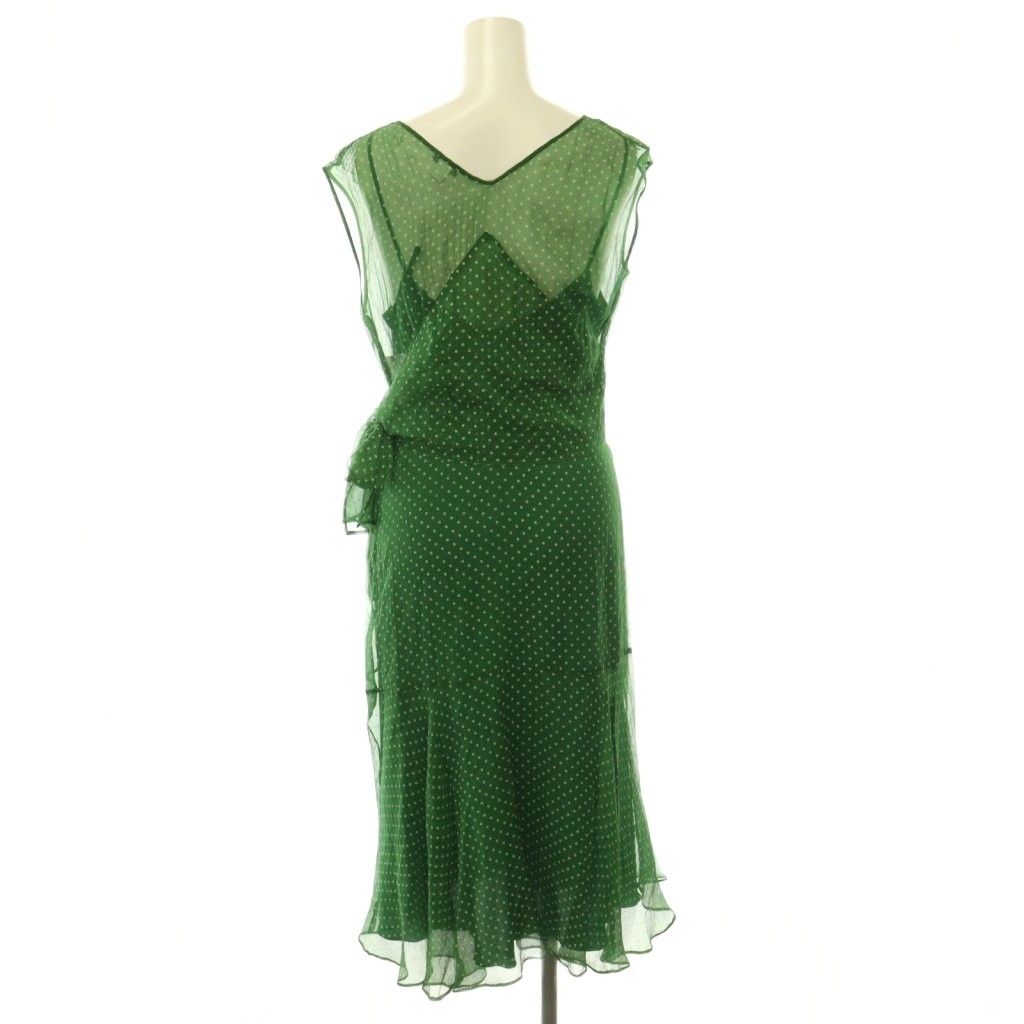 Max Mara Dress Dot Pattern Polka Dot Ribbon White Tag Sleeveless Silk — view 2
