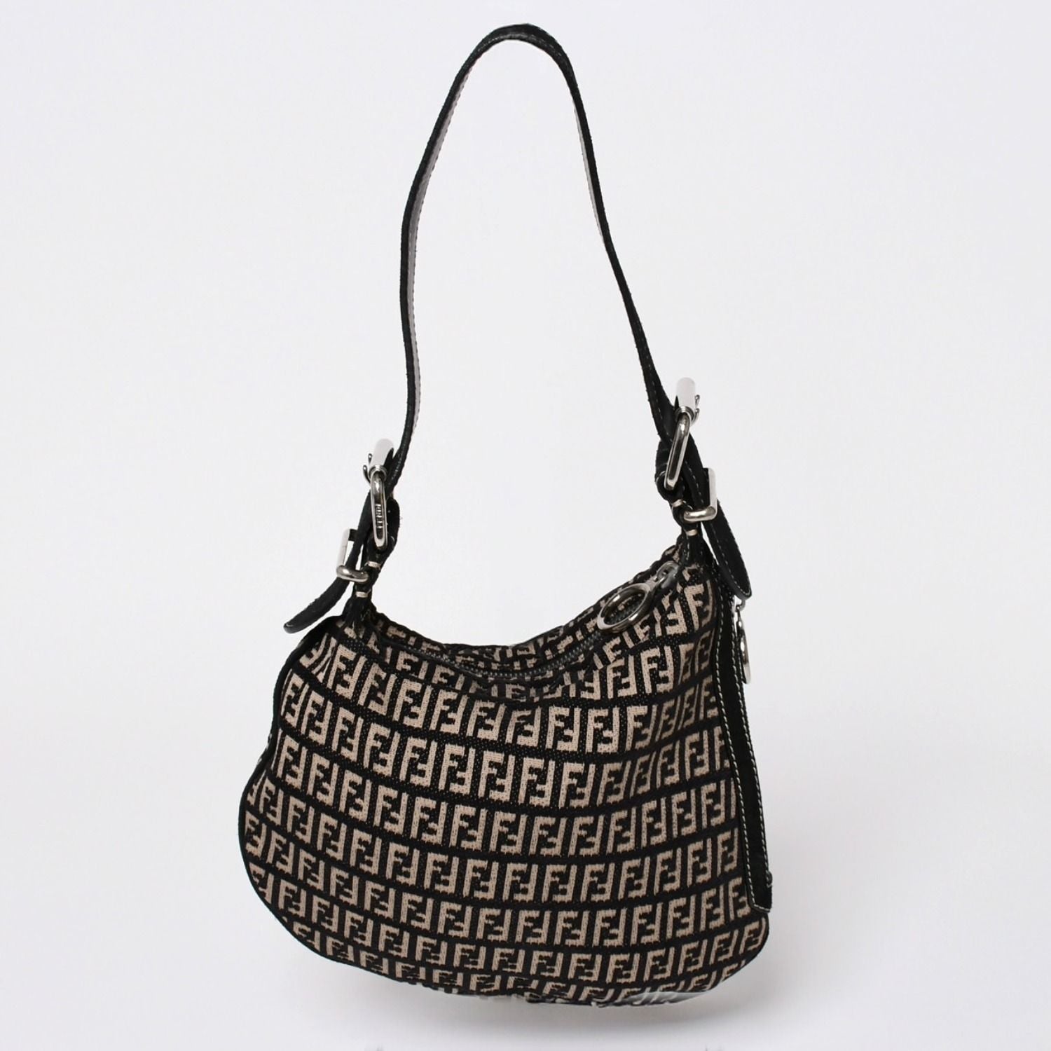 Fendi Zucchino Oyster Bag Canvas Leather Black Beige Silver — view 2