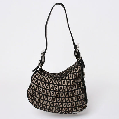 Fendi Zucchino Oyster Bag Canvas Leather Black Beige Silver — view 2