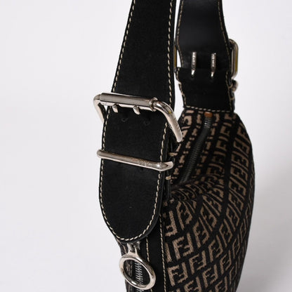 Fendi Zucchino Oyster Bag Canvas Leather Black Beige Silver — view 7