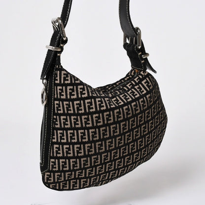 Fendi Zucchino Oyster Bag Canvas Leather Black Beige Silver — view 3