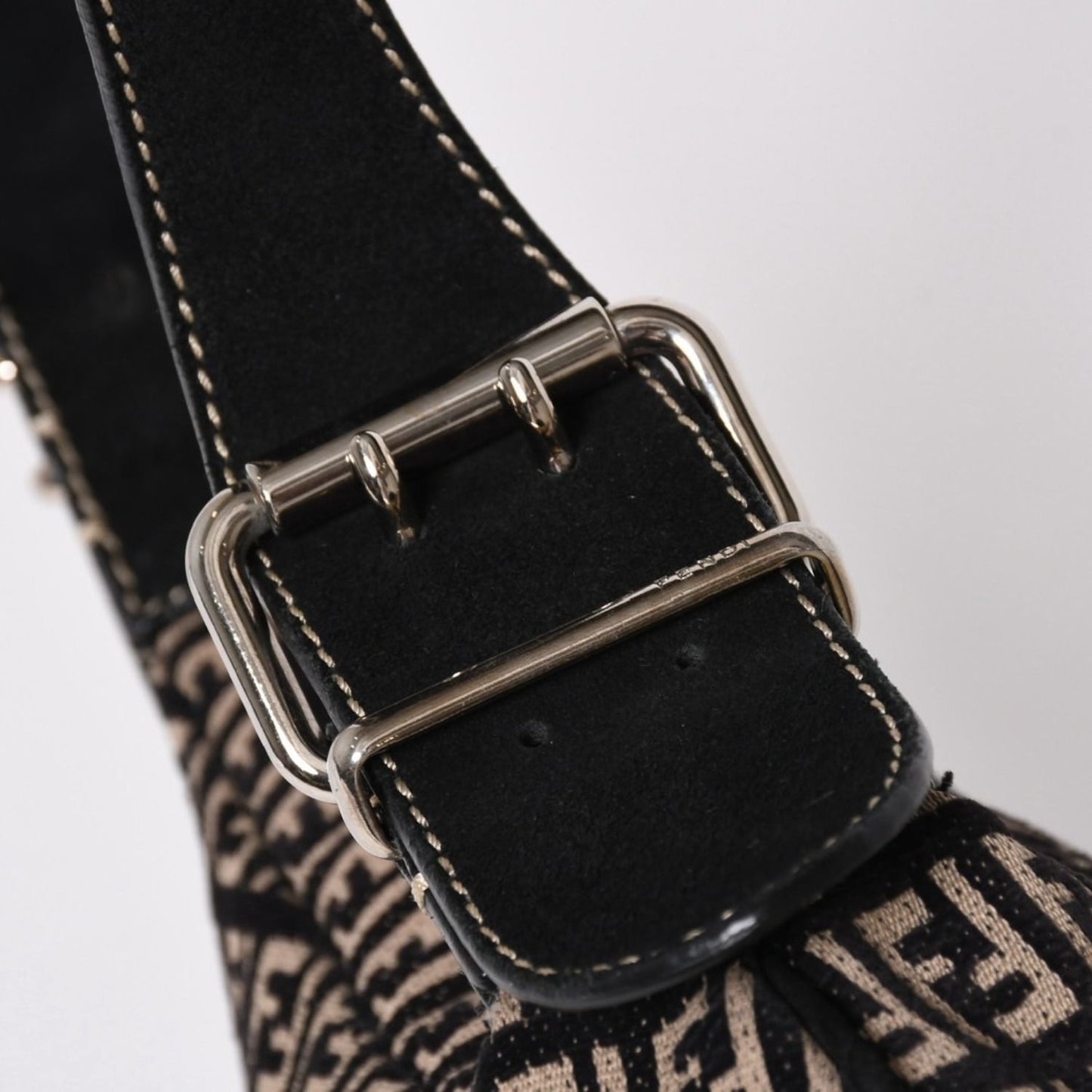Fendi Zucchino Oyster Bag Canvas Leather Black Beige Silver — view 6