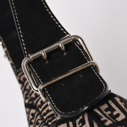 Fendi Zucchino Oyster Bag Canvas Leather Black Beige Silver — view 6