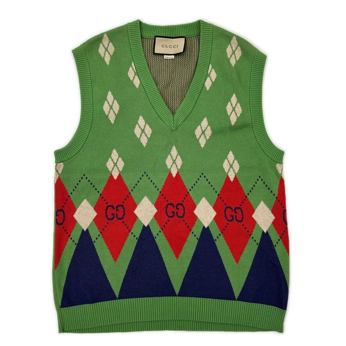 Gucci Green Argyle Knit Vest