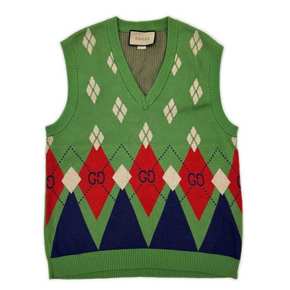 Gucci Green Argyle Knit Vest