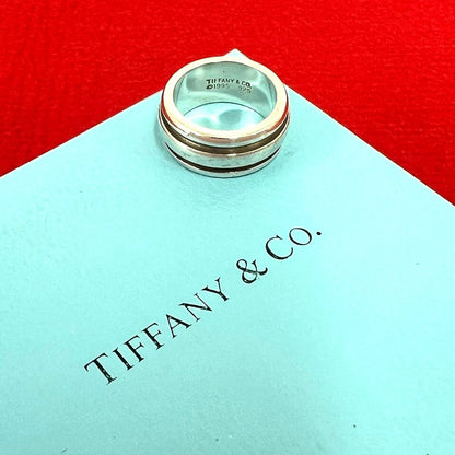 Tiffany & Co Vintage Grooved Double Line Ring 925 Sterling Silver