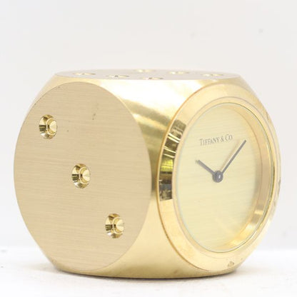 Tiffany & Co Dice Clock Quartz Gold Dial Table — view 2