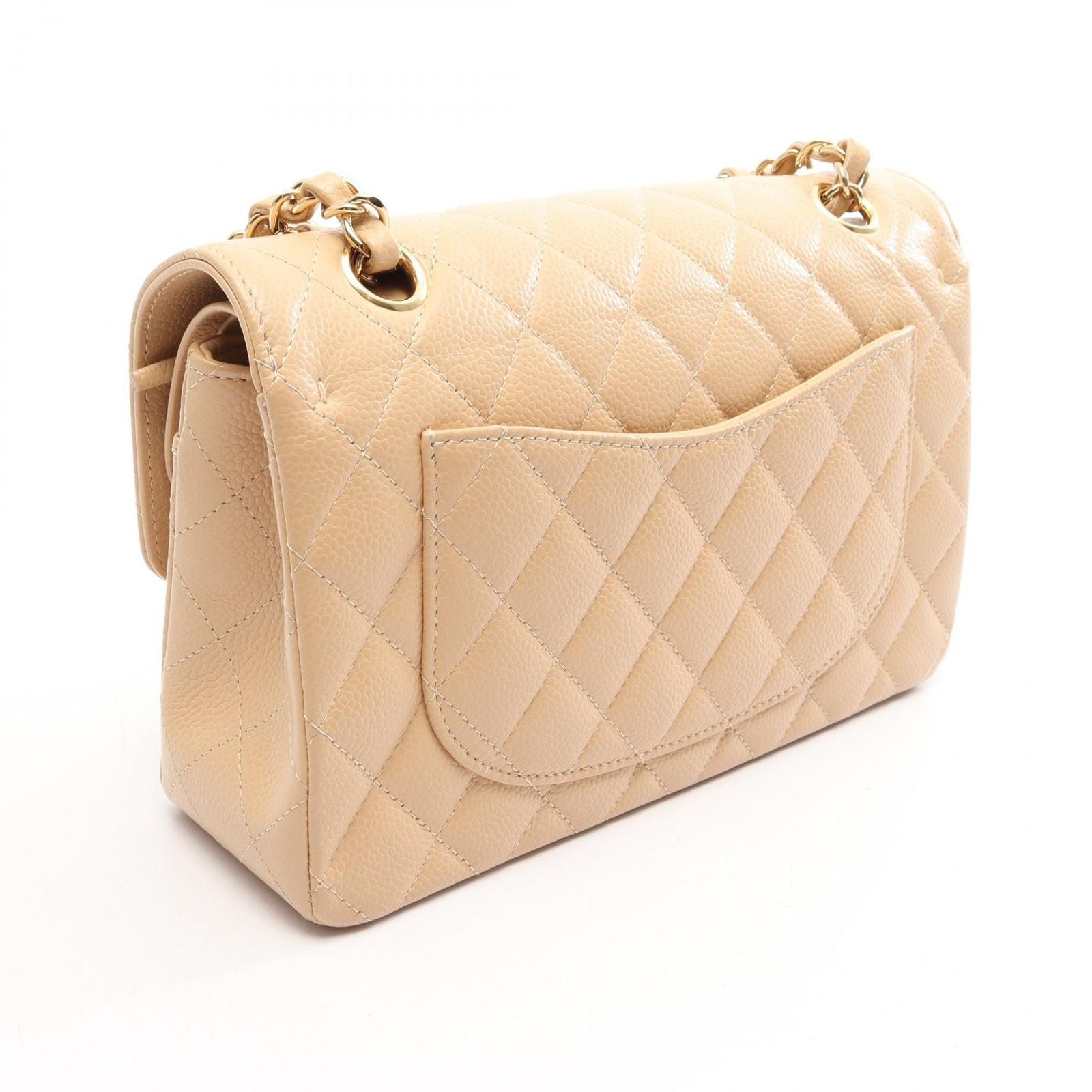 Chanel Shoulder Bag Quilted Double Flap Beige Caviar Leather Chain — view 2