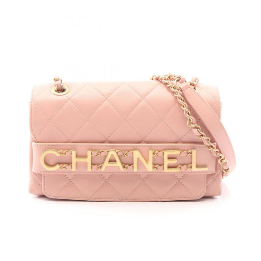 Chanel Shoulder Bag Quilted Logo Pink Lambskin Chain