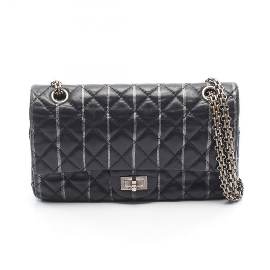 Chanel Shoulder Bag 2.55 Quilted Mademoiselle Chain Black Silver Leather Double