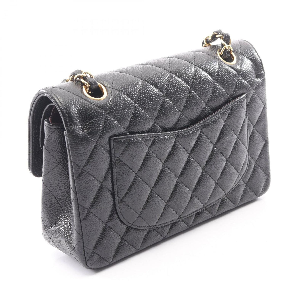 Chanel Shoulder Bag Quilted Double Flap Black Caviar Leather Chain — view 2