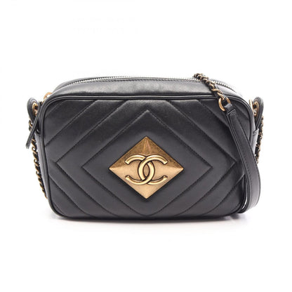 Chanel Shoulder Bag CC Logo Diamond Stitch Black Leather CC Chain