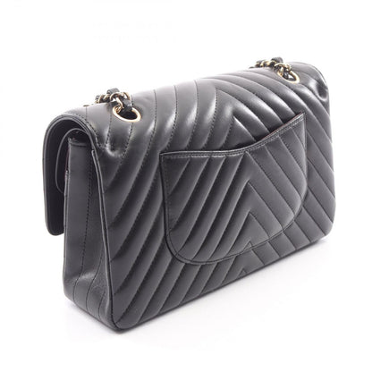 Chanel Shoulder Bag Blanc Stitch Double Flap Black Lambskin Chain — view 2
