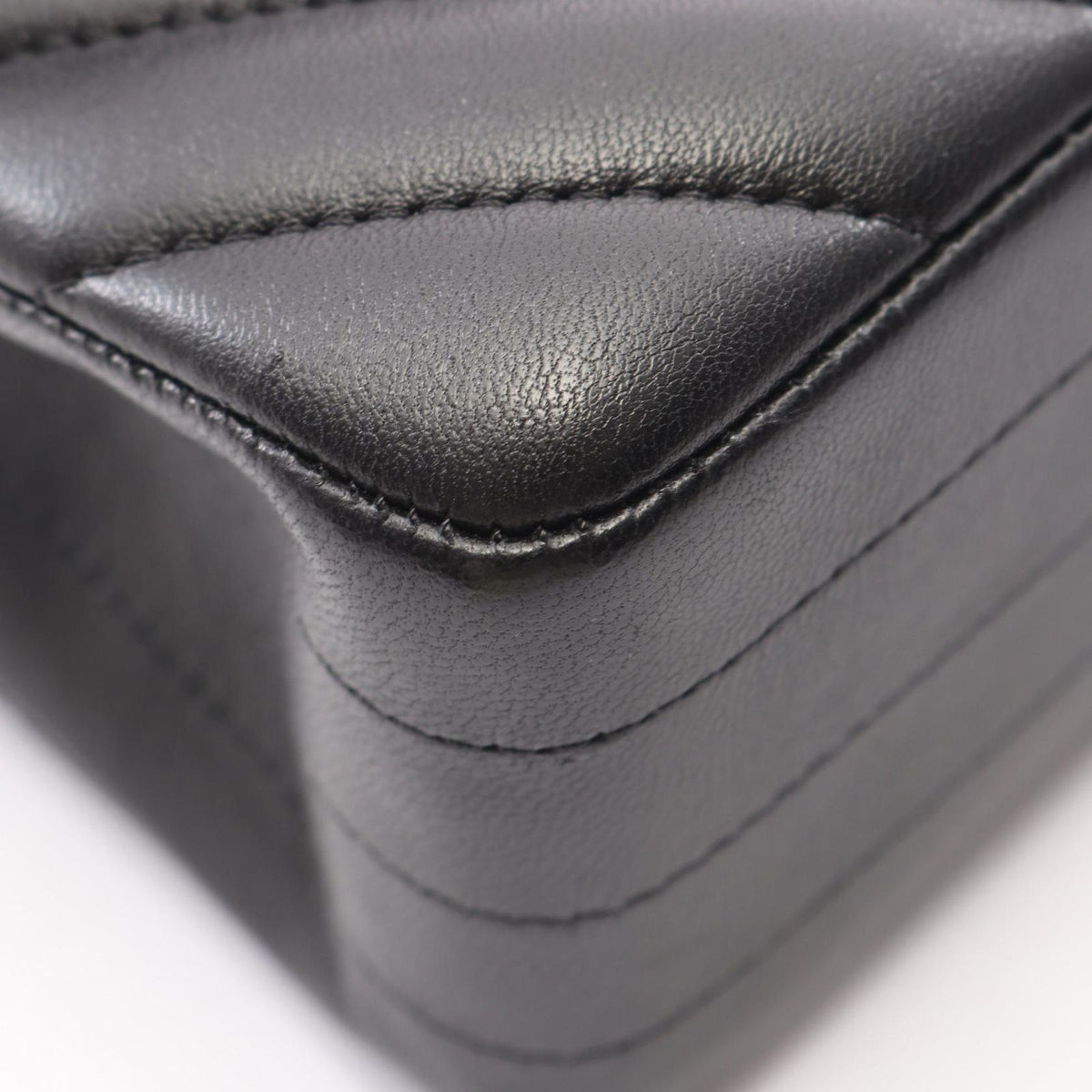 Chanel Shoulder Bag Blanc Stitch Double Flap Black Lambskin Chain — view 7
