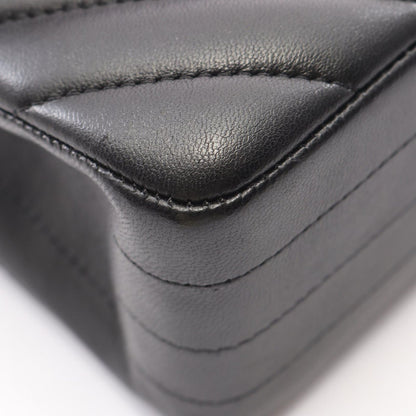 Chanel Shoulder Bag Blanc Stitch Double Flap Black Lambskin Chain — view 7