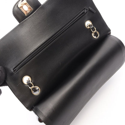 Chanel Shoulder Bag Blanc Stitch Double Flap Black Lambskin Chain — view 6