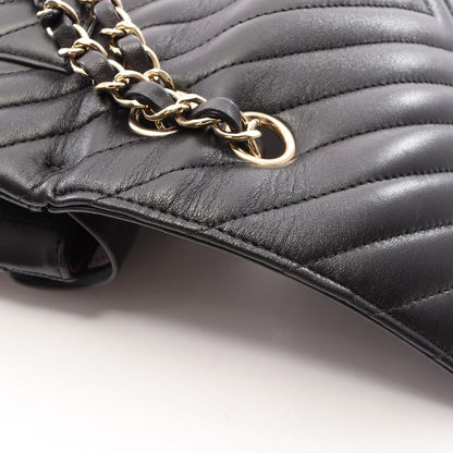 Chanel Shoulder Bag Blanc Stitch Double Flap Black Lambskin Chain — view 8