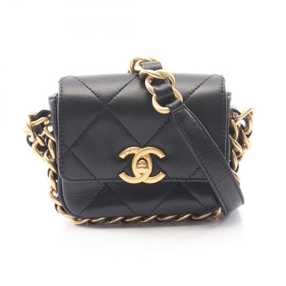 Chanel Shoulder Bag Quilted Chain Around Black Lambskin Mini Flap