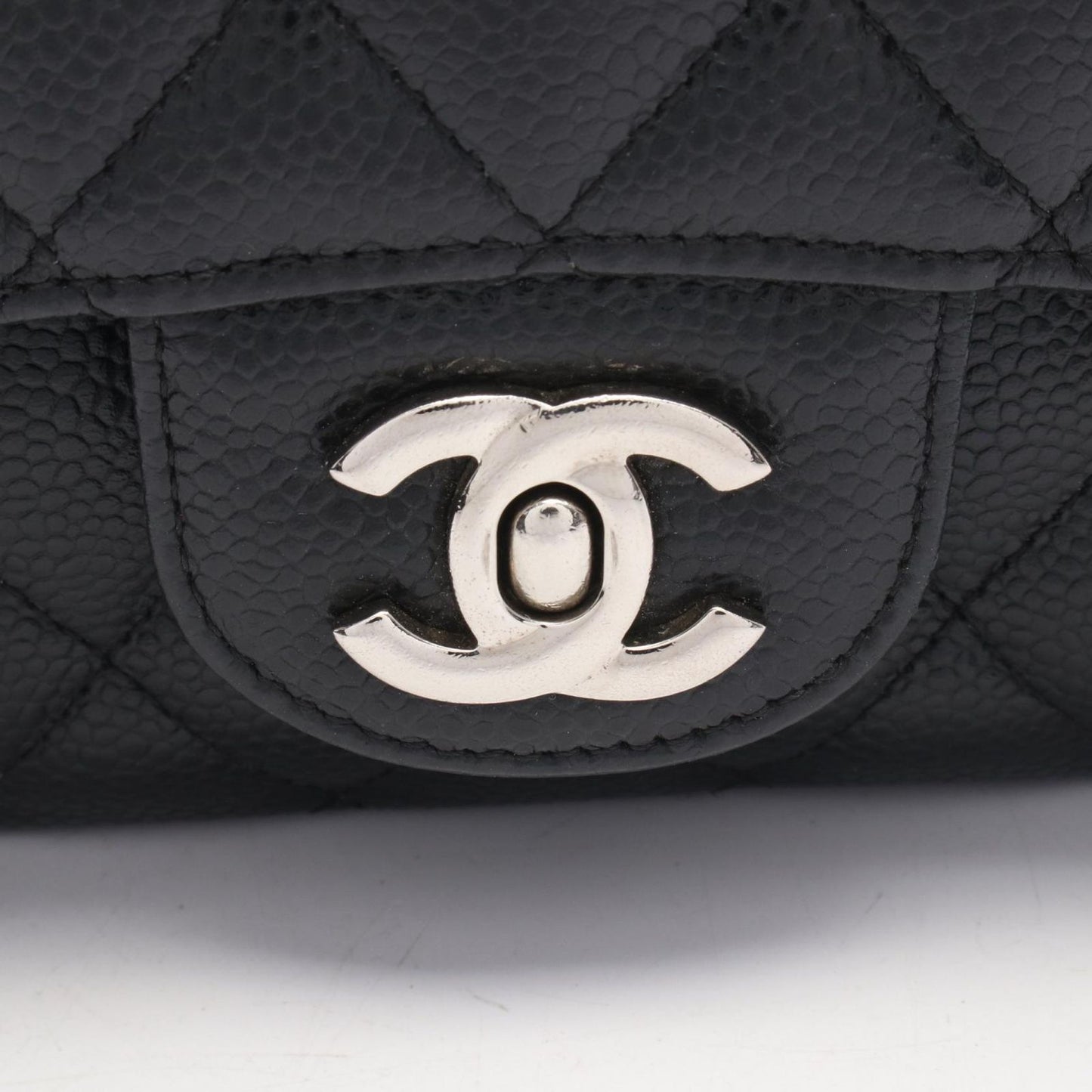 Chanel Shoulder Bag Quilted Double Flap Black Caviar Leather Chain — view 8