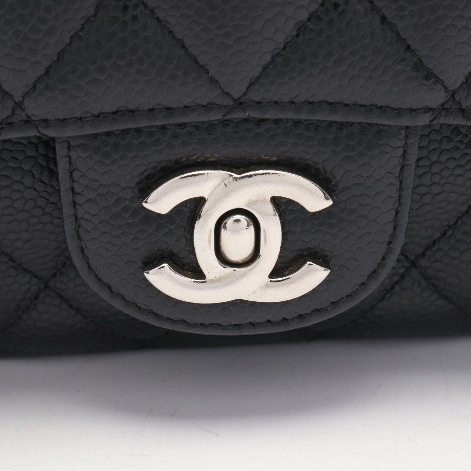 Chanel Shoulder Bag Quilted Double Flap Black Caviar Leather Chain — view 8