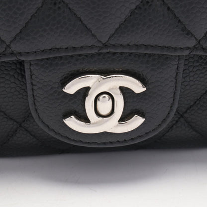 Chanel Shoulder Bag Quilted Double Flap Black Caviar Leather Chain — view 8