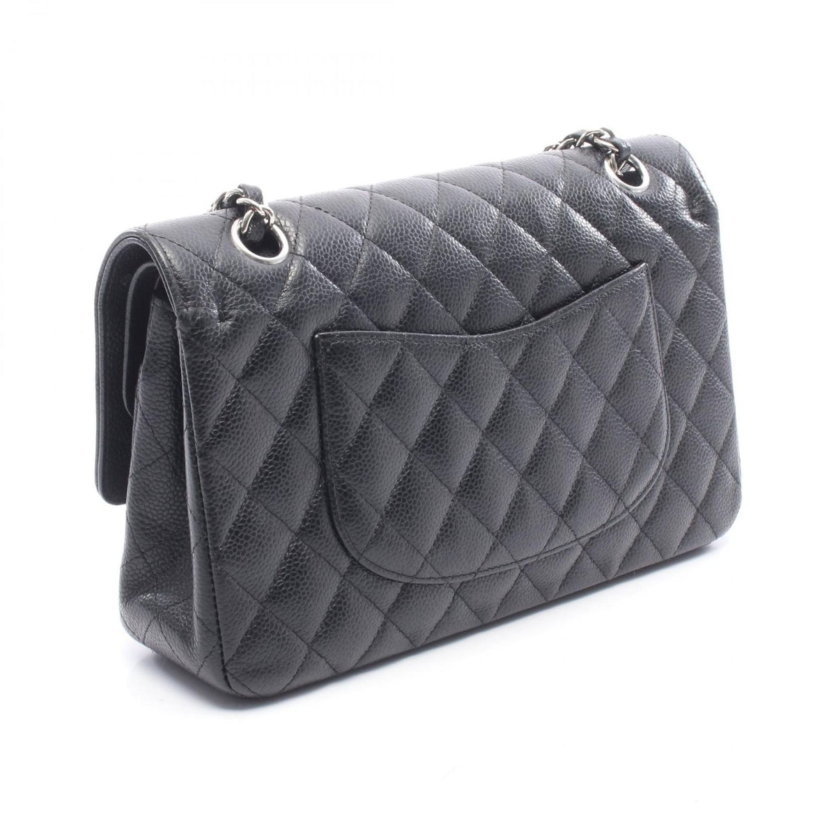 Chanel Shoulder Bag Quilted Double Flap Black Caviar Leather Chain — view 2